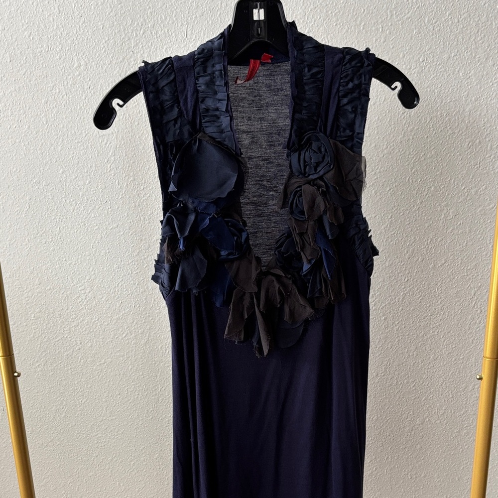 Elegant Navy Sleeveless Top with Ruffle Details
